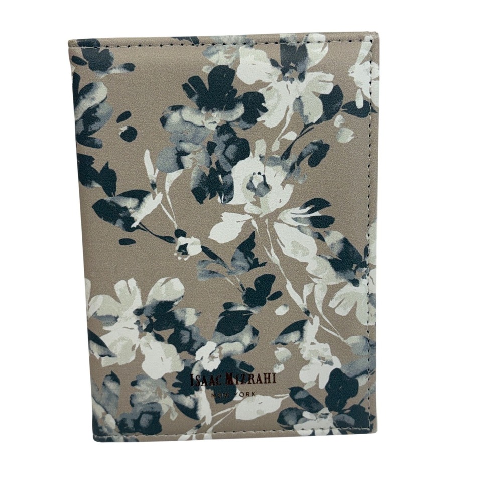 Isaac Mizrahi New York Floral Passport Cover Taupe Faux Leather Travel Wallet